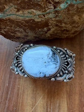 Load image into Gallery viewer, Navajo sterling silver white buffalo turquoise cuff bracelet