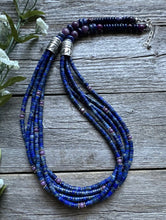 Load image into Gallery viewer, Sterling Silver Multi Strand Stone Lapis Purple Charoite Bead Necklace. 26 inch