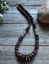 Load image into Gallery viewer, Sterling Silver Graduated Purple Spiny Oyster Bead Necklace 20 Inch