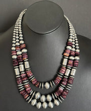 Load image into Gallery viewer, Purple Spiny Oyster Sterling Silver Multi Strand Pearls Layered Bead Necklace