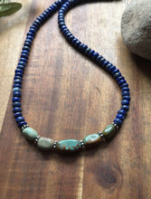 Load image into Gallery viewer, Sterling Silver Blue Lapis Turquoise Nuggets Bead Necklace 18 inch Gift