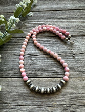 Load image into Gallery viewer, Sterling Silver 8mm Pink Conch Round Bead W Pearls Necklace. 18 inch