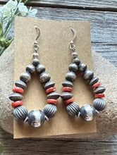 Load image into Gallery viewer, Sterling Silver Red Spiny Oyster Shell W Pearls Bead Loop Earrings. 2.4 Inch