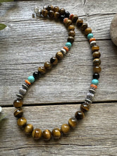 Load image into Gallery viewer, Southwestern 925 Sterling Silver Multi Stone Tigers Eye Bead Necklace 20 inch