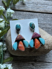 Load image into Gallery viewer, Navajo 925 Sterling Silver Multi Stone Cluster Earrings Marcella James