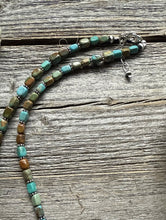 Load image into Gallery viewer, Bow Blue Green Turquoise Sterling Silver Pearls Bead Necklace. 18 Inch. Gift