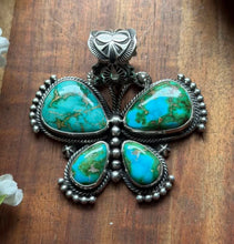 Load image into Gallery viewer, Navajo Sterling Silver Sonoran Gold Turquoise Butterfly Pendant Geneva