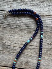 Load image into Gallery viewer, Lapis Multi Stone Color Sterling Silver Bead Necklace. 18 inch Gift