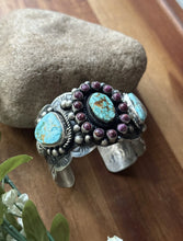 Load image into Gallery viewer, Navajo Sterling Silver Purple Spiny Oyster Turquoise Cluster Cuff Bracelet RY
