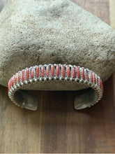 Load image into Gallery viewer, Navajo Native Sterling Silver Red Coral Cluster Cuff Bracelet Signed