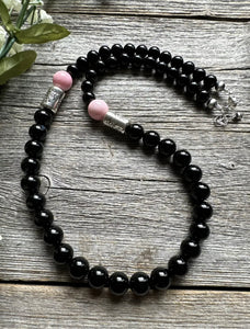 Mens Sterling Silver Black Onyx Pink Conch Kokopelli Bead Necklace 20 inch Gift