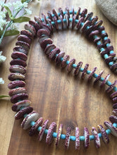 Load image into Gallery viewer, Sterling Silver Graduated Purple Spiny Oyster Turquoise Pearls Bead Necklace 34”