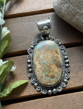 Load image into Gallery viewer, Navajo Sterling Silver Green Royston Turquoise Pendant. Etta E Gift