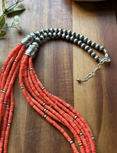 Load image into Gallery viewer, Sterling Silver Multi Strand Orange Bamboo Coral Pearls Bead Necklace 28 Inch