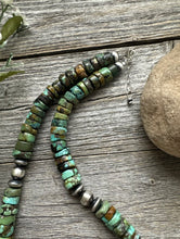 Load image into Gallery viewer, Southwestern 925 Sterling Silver Green Turquoise Heishi Bead Necklace. 20 inch