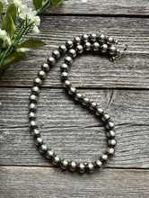 Load image into Gallery viewer, 10mm 20 Inch Striped Sterling Silver Oxidized Pearls Bead Necklace Southwestern