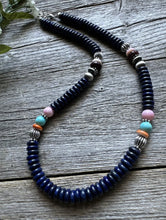 Load image into Gallery viewer, Sterling Silver Lapis Multi Stone Bead Necklace. 18 inch. Gift