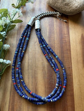 Load image into Gallery viewer, Sterling Silver Multi Strand Stone Lapis Pearls Bead Necklace 24 Inch Navajo RD