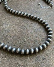 Load image into Gallery viewer, 8mm 24 Inch 925 Sterling Silver Oxidized Pearls Bead Necklace Southwestern