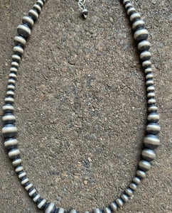 4mm - 8mm Multi Graduated Sterling Silver Oxidized Pearls Bead Necklace 22 Inch