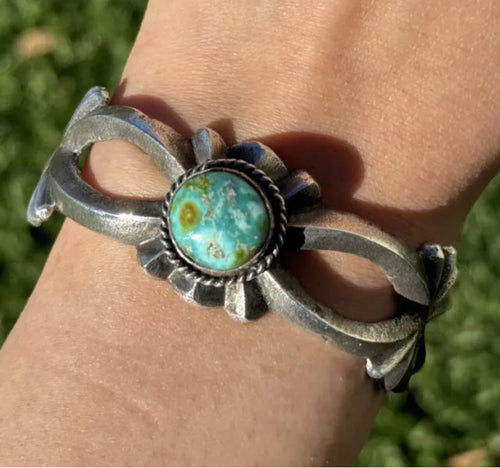 Navajo Sterling Silver Turquoise Cuff Bracelet. L Kee