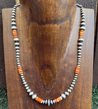 Load image into Gallery viewer, Orange Spiny Oyster Multi Graduated Sterling Silver Pearls Bead Necklace 4mm-8mm