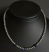 Load image into Gallery viewer, Sterling Silver 4mm Pearls with Lapis Bead Necklace Choker. 14 inch