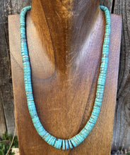 Load image into Gallery viewer, Sterling Silver Graduated Heishi Turquoise Bead Necklace. 18 inch