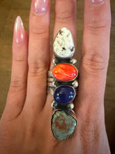 Load image into Gallery viewer, Navajo sterling silver mutistone ring  adjustable size