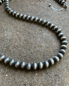 8mm 60 Inch 925 Sterling Silver Oxidized Pearls Bead Necklace Southwestern