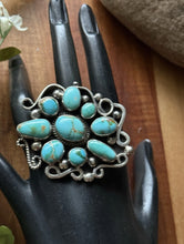 Load image into Gallery viewer, Navajo Sterling Silver Sonoran Gold Turquoise Cluster Ring. Size 8 Geneva