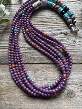 Load image into Gallery viewer, Sterling Silver Multi Strand Stone Purple Pearls Bead Necklace. 26 inch