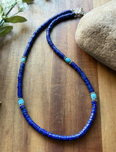Load image into Gallery viewer, Sterling Silver Heishi Lapis Turquoise Bead Necklace. 18 inch. Gift