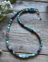 Load image into Gallery viewer, Sterling Silver Blue Green Turquoise Multi Stone Bead Necklace. 18 inch