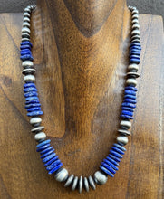 Load image into Gallery viewer, Sterling Silver Graduated Lapis Pearls Bead Necklace. 18 inch. Gift