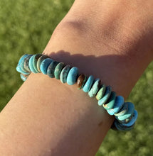 Load image into Gallery viewer, Blue Green Turquoise Nuggets 7 Inch Stretch Elastic Stretchy Bead Bracelet Gift