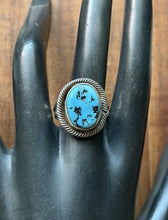 Load image into Gallery viewer, Vintage Old Pawn Navajo Sterling Silver Blue Turquoise Ring Size 7.5