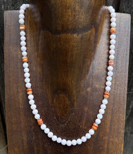 Load image into Gallery viewer, Southwestern Sterling Silver Pink Conch Spiny Oyster Bead Necklace. 18 Inch