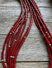 Load image into Gallery viewer, Sterling Silver Multi Strand Red Bamboo Coral W Pearls Bead Necklace 24 Inch