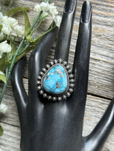 Load image into Gallery viewer, Native American Navajo Sterling Silver Turquoise Ring. Size 8.5 H Happy Piasso