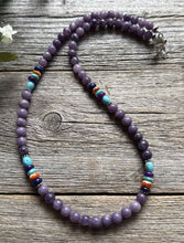 Load image into Gallery viewer, Sterling Silver Multi Color Stone Purple Bead Necklace. 18 inch. Gift