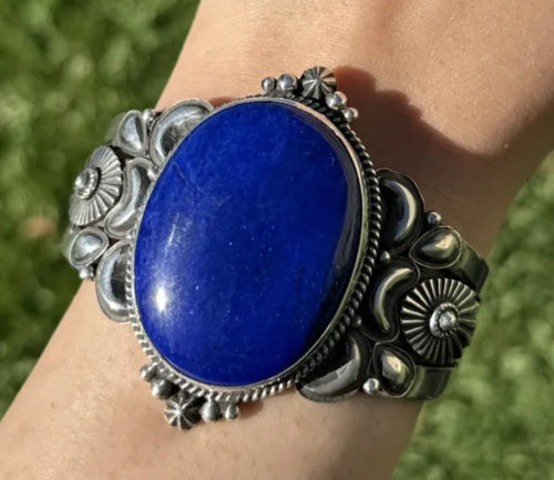 Native American Sterling Silver Lapis Cuff Bracelet. Derrick Gordon