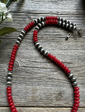 Load image into Gallery viewer, Southwestern 925 Sterling Silver Red Coral 6mm Pearls Bead Necklace 18 Inch