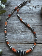 Load image into Gallery viewer, Sterling Silver Multi Bead Orange Spiny Oyster W Pearls Bead Necklace 18 inch