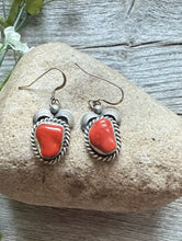 Load image into Gallery viewer, Navajo Native American Sterling Silver Red Coral Nuggets Earrings. Gift. 1.5”
