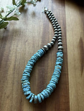 Load image into Gallery viewer, Sterling Silver Blue Turquoise W Pearls Bead Necklace. 18 inch