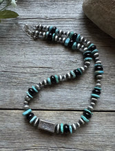 Load image into Gallery viewer, Sterling Silver Onyx Turquoise W Pearls Kokopelli Bead Necklace 18 Inch