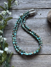 Load image into Gallery viewer, Sterling Silver Multi 2 Strand Blue Green Turquoise Bead Necklace. 18 inch