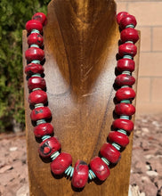Load image into Gallery viewer, Heavy Chunky Sterling Silver Red Coral Bead Necklace. 20 inch Gift
