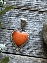 Load image into Gallery viewer, Native American Sterling Silver Orange Spiny Oyster Heart Pendant C Charley